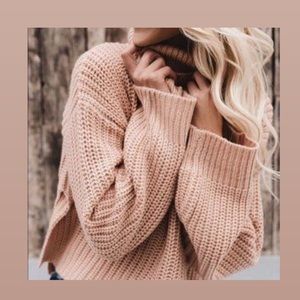 Ecru lab light pink turtleneck sweater. Size S/M